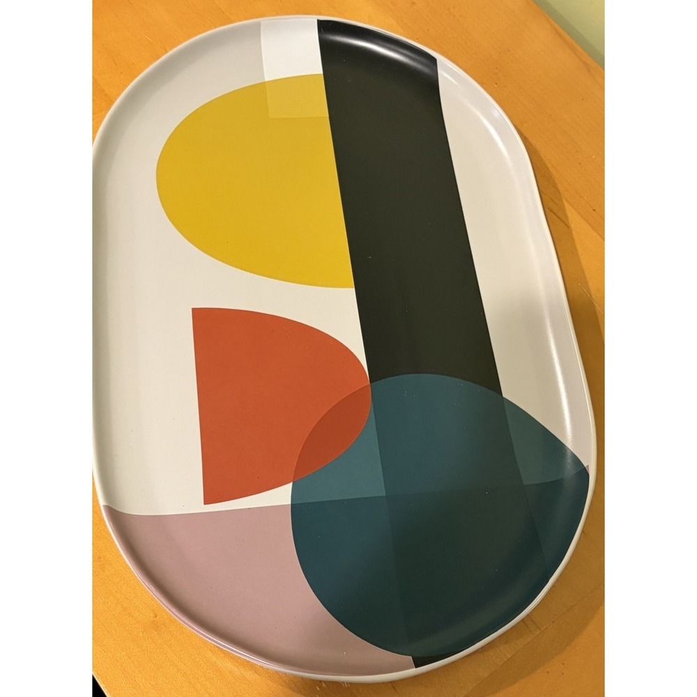Crate & Barrel Beatrix Serving Oval Serving Plate Platter Geometric Shapes Color